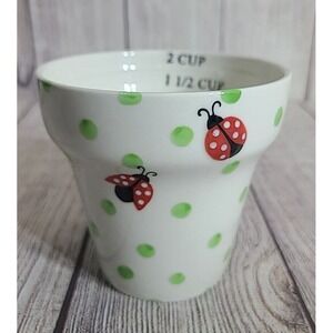 Pier 1 Imports Polka Dot Flowerpot 2 Cup Measuring Cup White Green Stoneware